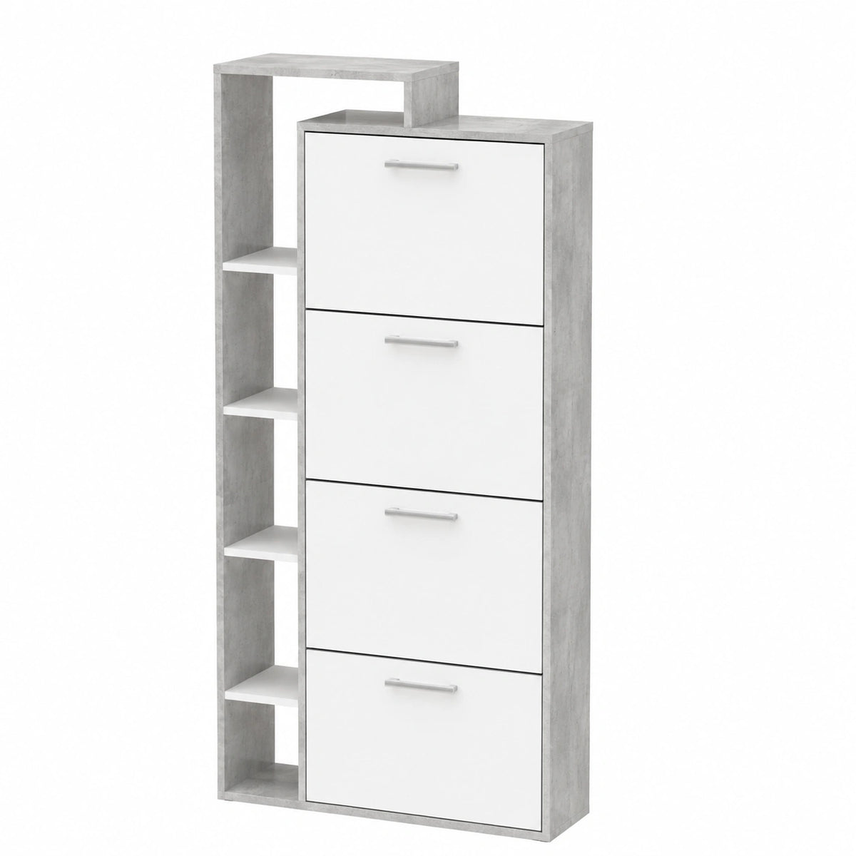 Livinity Schuhschrank Ortello, Weiß/Betonoptik, 80 x 166 cm, 4 Klappen