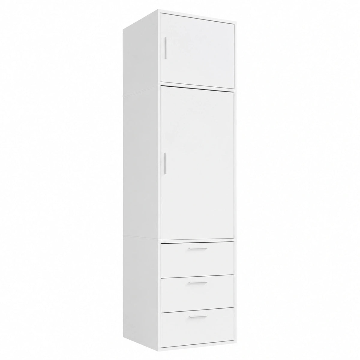 mokebo Kleiderschrank 234cm Hoch, Weiß, 1 Tür & 3 Schubladen, deckenhoch, für Schlafzimmer & Garderobe