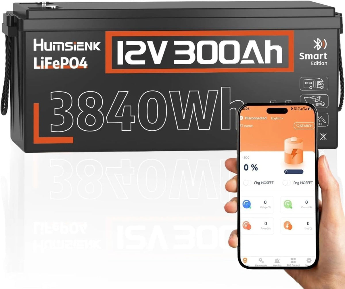 Akumulator Humsienk LiFePO4, 300 Ah, 3840 Wh, 12 V, kolor szary