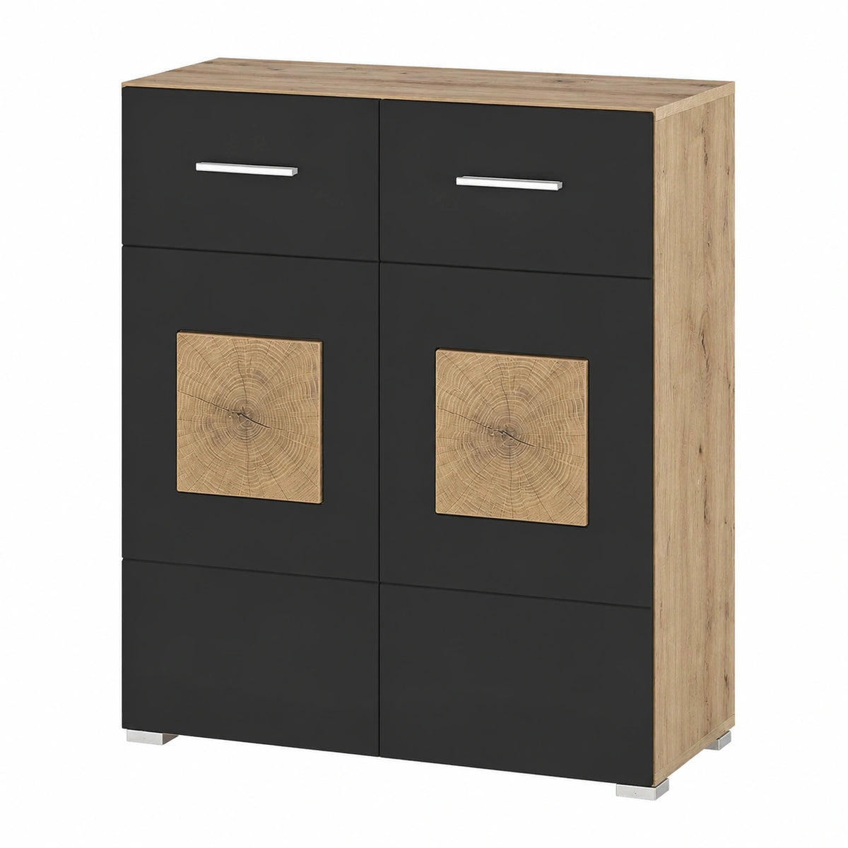 Moderne Schwarze Kommode, Artisan Eiche mit Hirnholzdekor, 80x92x38 cm