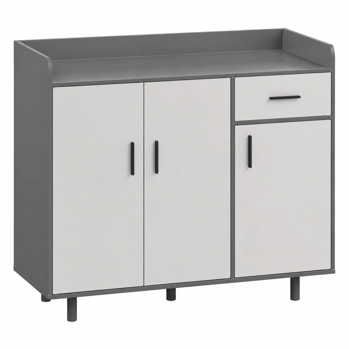Vielseitiger Aufbewahrungsschrank mit Schublade und Türen für Küche, Büro und Flur, 100x34x92 cm (A)