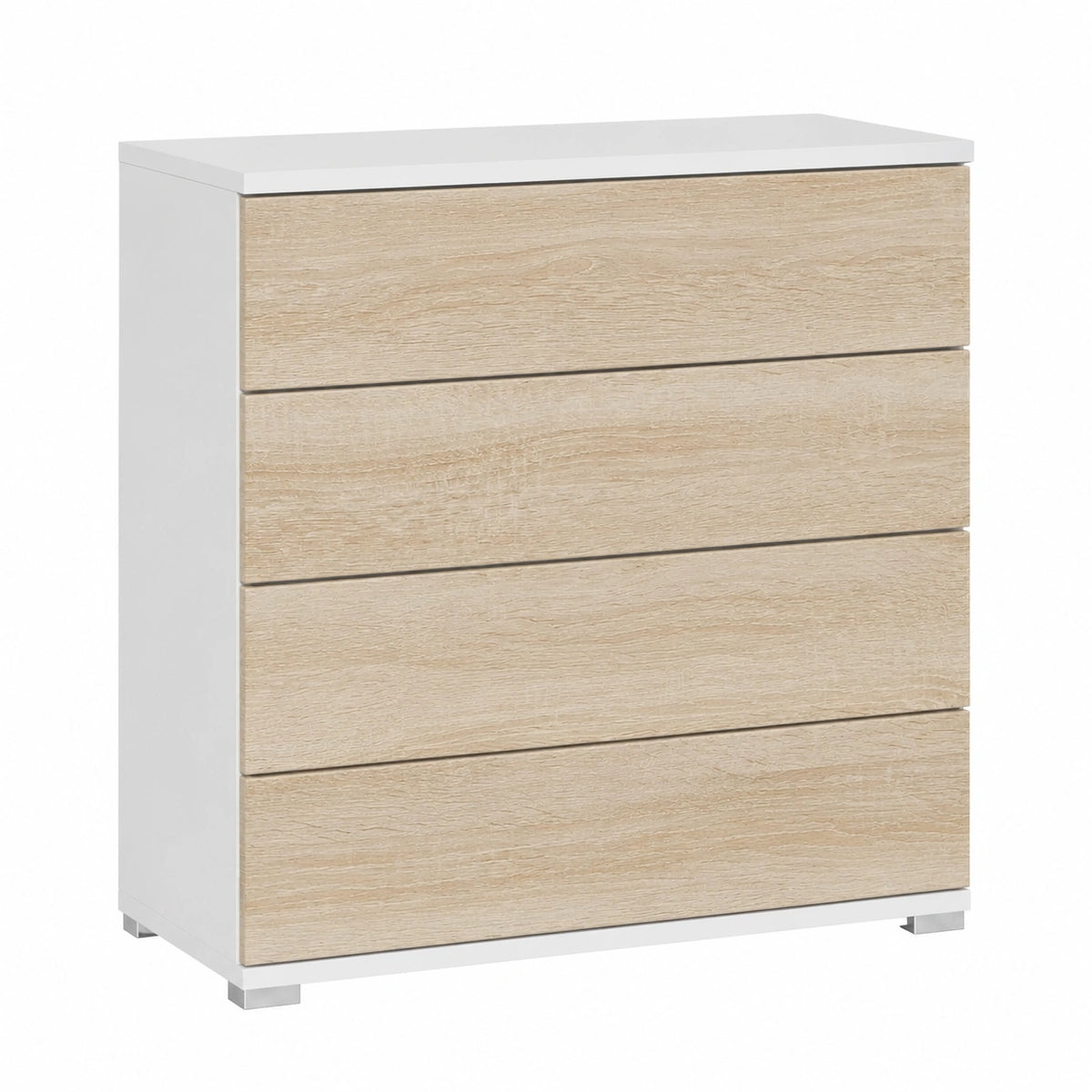 Vladon Kommode Pavos V3, Schubladenkommode in Weiß Matt/Eiche Sägerau, 4 Fächer, 76x76x35 cm