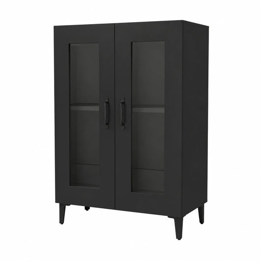Moderner schwarzer Holz-Kommode mit Glastüren für Wohnzimmer