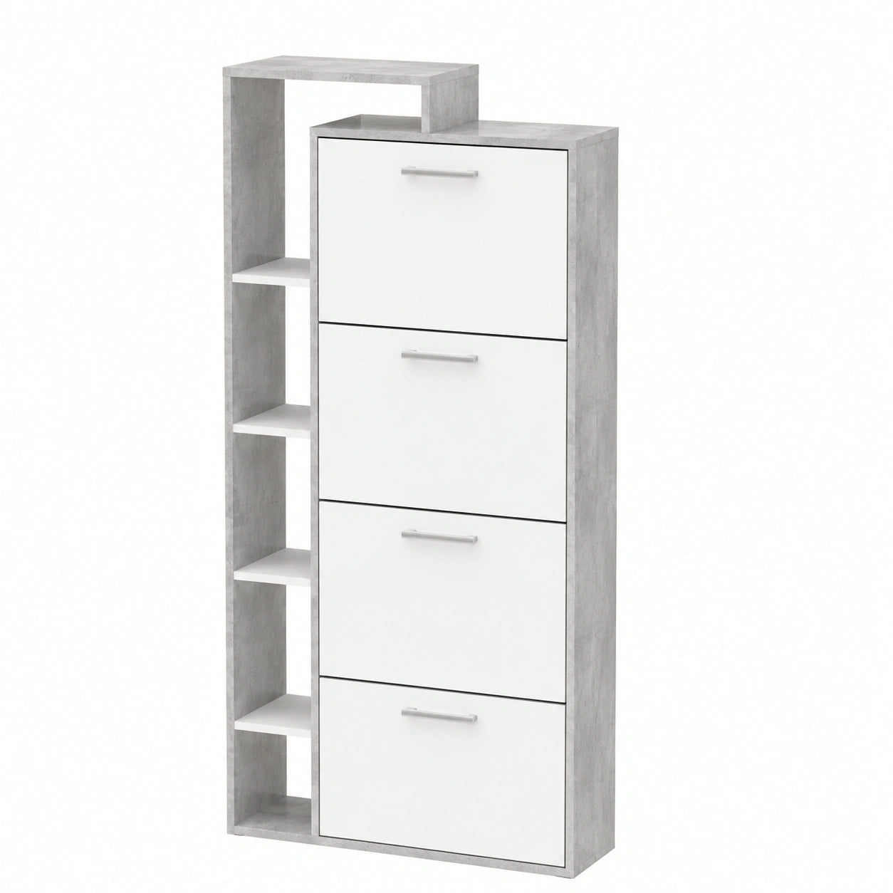 Livinity Schuhschrank Ortello, Weiß/Betonoptik, 80 x 166 cm, 4 Klappen