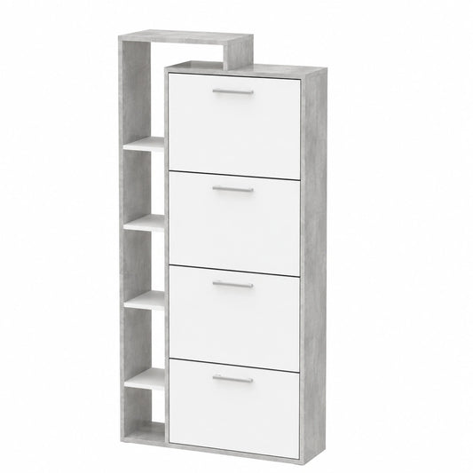 Livinity Schuhschrank Ortello, Weiß/Betonoptik, 80 x 166 cm, 4 Klappen