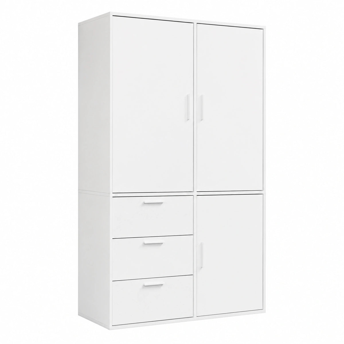 mokebo 3-türiger Kleiderschrank mit 3 Schubladen, modular & kombinierbar, Weiß, für Schlafzimmer & Flur, Holz, 120x187 cm