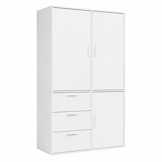 mokebo 3-türiger Kleiderschrank mit 3 Schubladen, modular & kombinierbar, Weiß, für Schlafzimmer & Flur, Holz, 120x187 cm