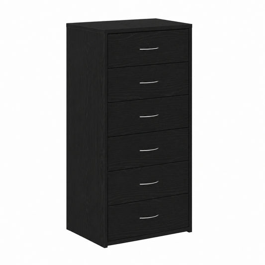 Schwarzes Sideboard mit 6 Schubladen in Eichenoptik, 50x34x96 cm