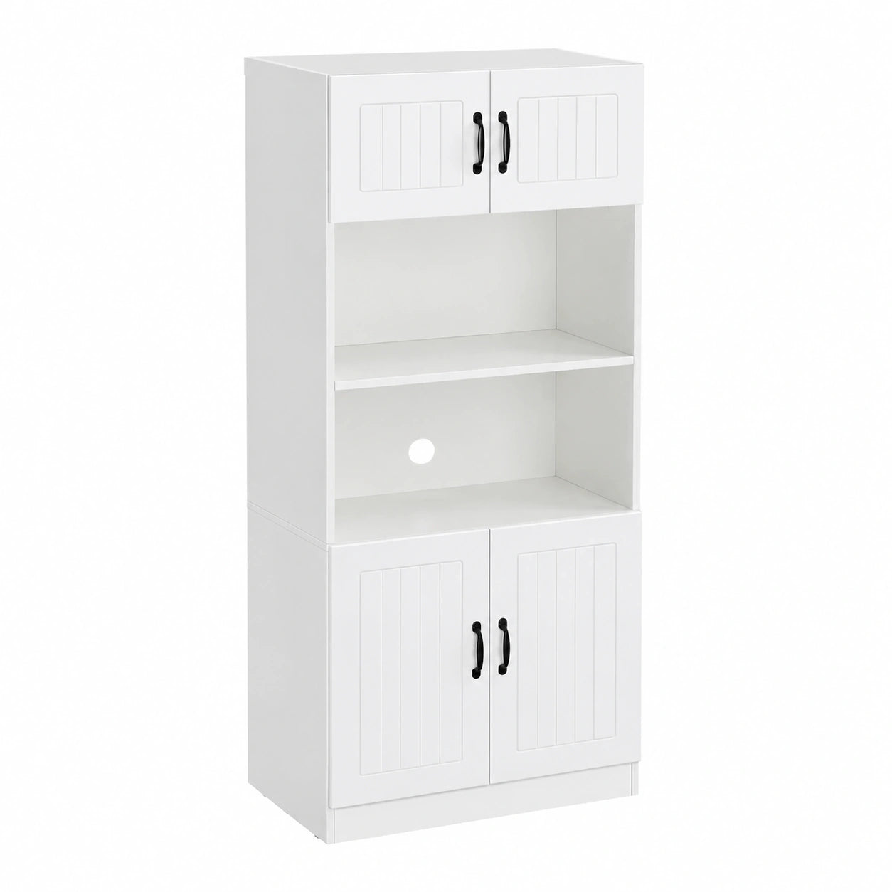 HOMCOM Hochschrank im Landhausstil mit Verstellbaren Regalböden, Mikrowellenregal und Anti-Kipp-Funktion, Weiß
