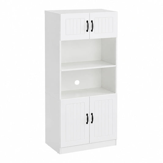 HOMCOM Hochschrank im Landhausstil mit Verstellbaren Regalböden, Mikrowellenregal und Anti-Kipp-Funktion, Weiß