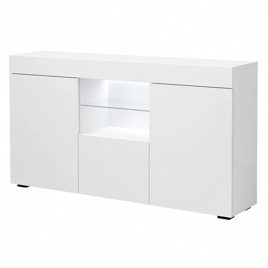 Moderner Sideboard mit LED-Beleuchtung, 135x73x34 cm, Weiß, Modell Sefora