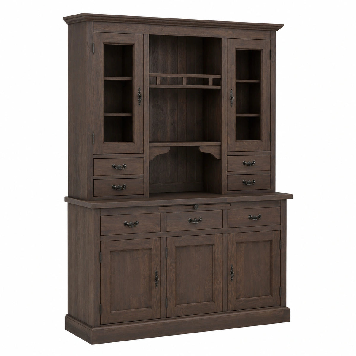 Rustikaler Esszimmerschrank aus Massivholz, Dunkelbraun, 138 x 50 x 197 cm