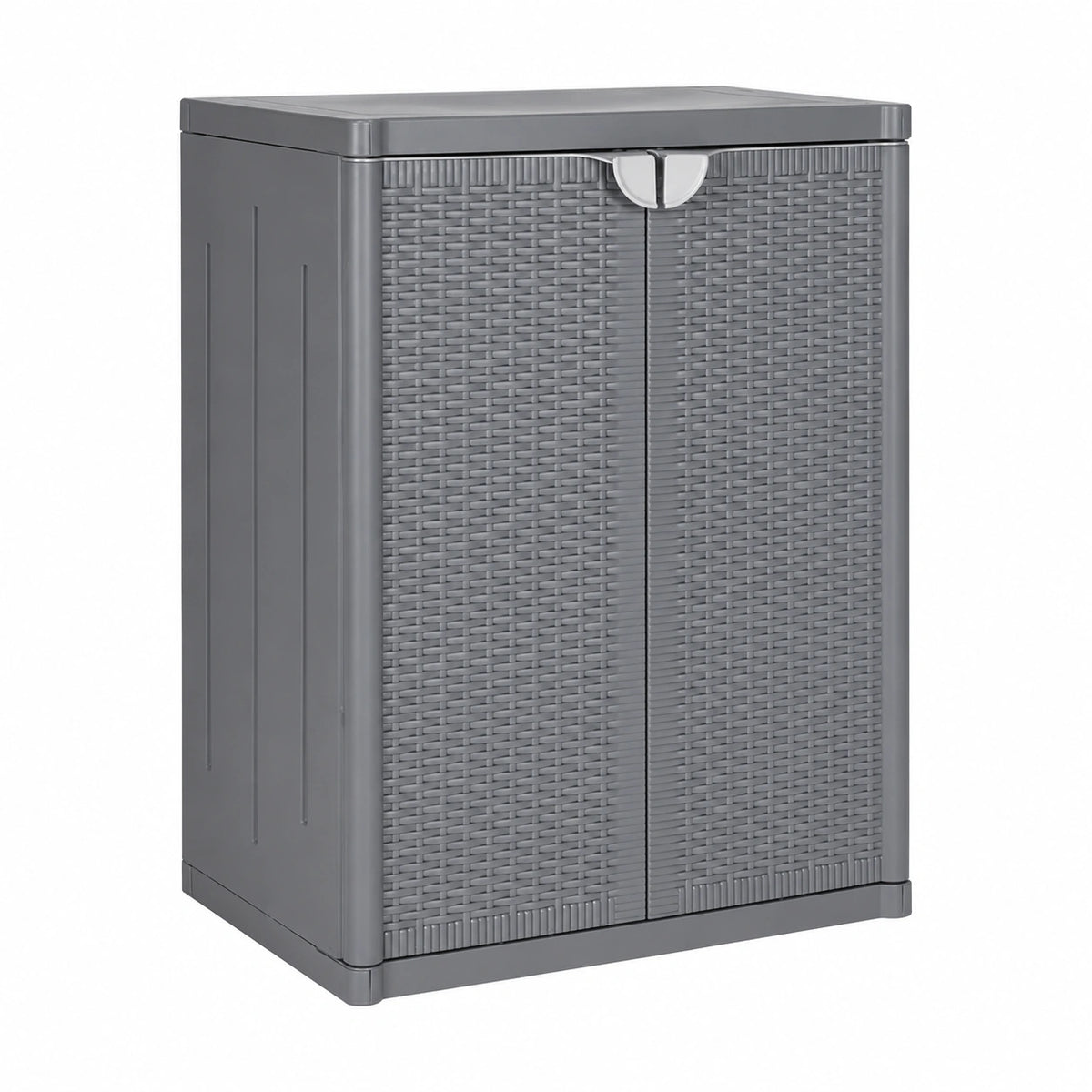 vidaXL Gartenkommode mit Ablagen, wetterfester Aufbewahrungsschrank in Rattan-Optik, grau