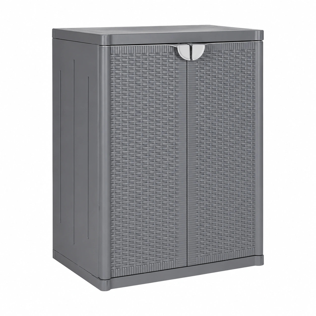 vidaXL Gartenkommode mit Ablagen, wetterfester Aufbewahrungsschrank in Rattan-Optik, grau