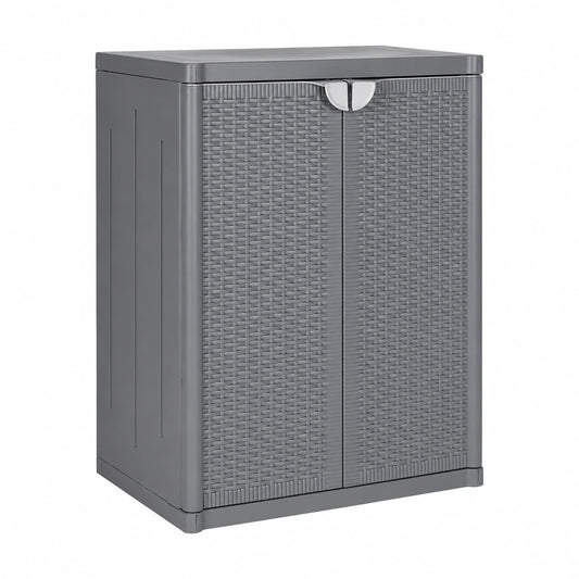 vidaXL Gartenkommode mit Ablagen, wetterfester Aufbewahrungsschrank in Rattan-Optik, grau