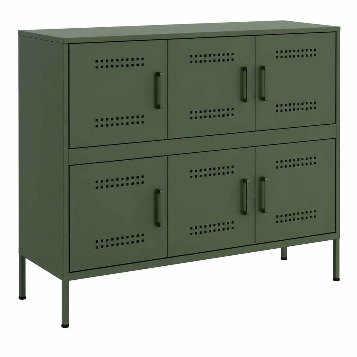 Industrielles Sideboard mit verstellbaren Füßen, Olivgrün