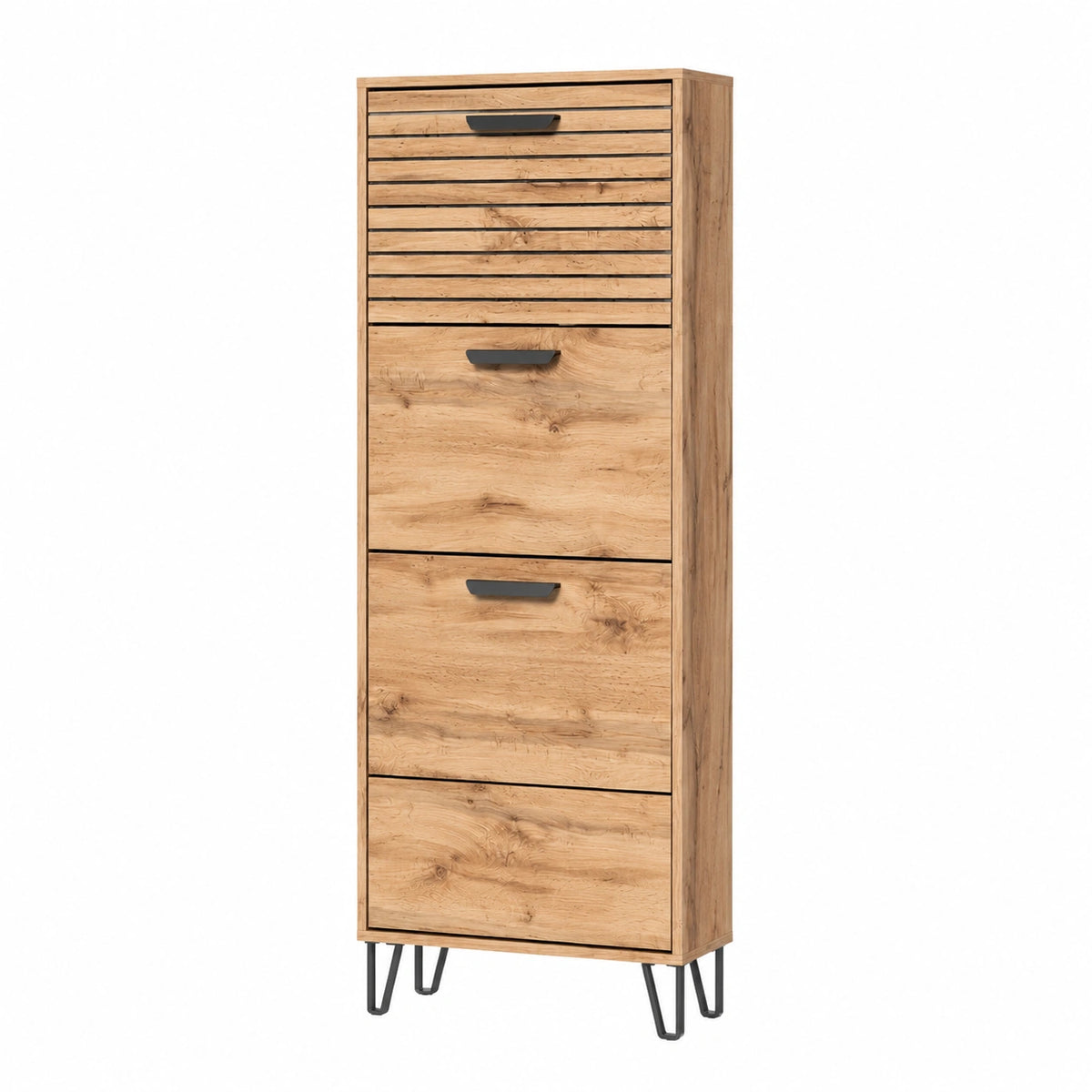 Vicco Amber Schuhkipper, Eiche Wotan, 60x168 cm, 4 Fächer, ideal für Bücher, Lampen und Alltagsgegenstände