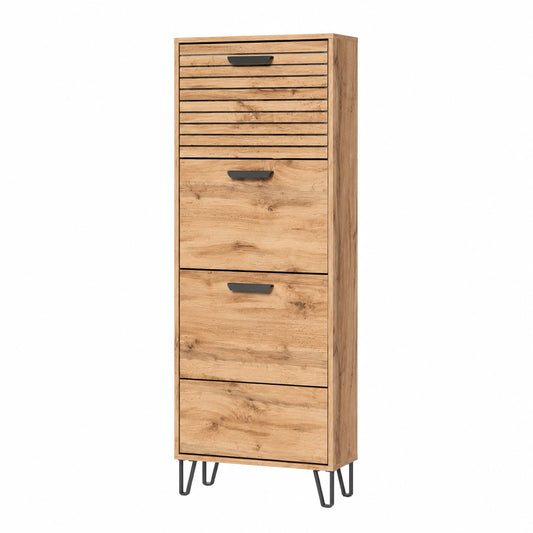 Vicco Amber Schuhkipper, Eiche Wotan, 60x168 cm, 4 Fächer, ideal für Bücher, Lampen und Alltagsgegenstände