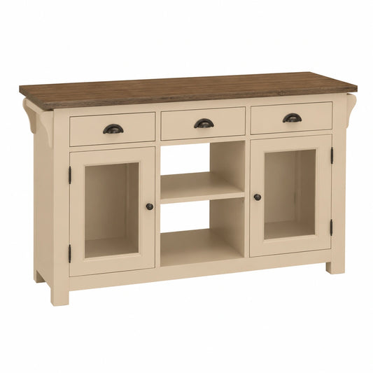 Rustikale Kücheninsel aus Massivholz, Beige/Dunkelbraun, 135 x 65 x 90 cm