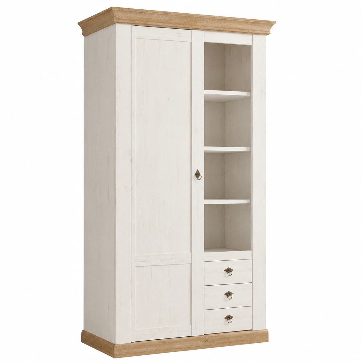 Mehrzweckschrank im Landhausstil, Weiß mit Eiche Wotan, 102 x 204 cm