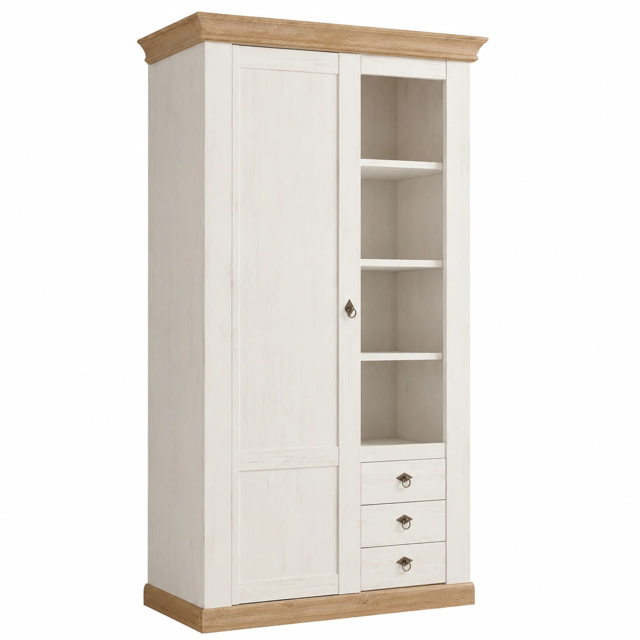 Mehrzweckschrank im Landhausstil, Weiß mit Eiche Wotan, 102 x 204 cm
