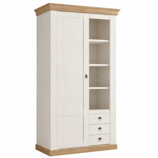 Mehrzweckschrank im Landhausstil, Weiß mit Eiche Wotan, 102 x 204 cm