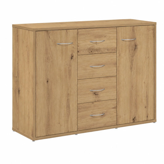 Moderner Sideboard-Schrank mit 4 Schubladen und 2 Türen, vielseitige Anrichte aus Eichenholzoptik