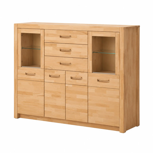 Lomadox Hochwertiger Vitrinenschrank mit LED-Licht, Naturholz Kernbuche, geölt