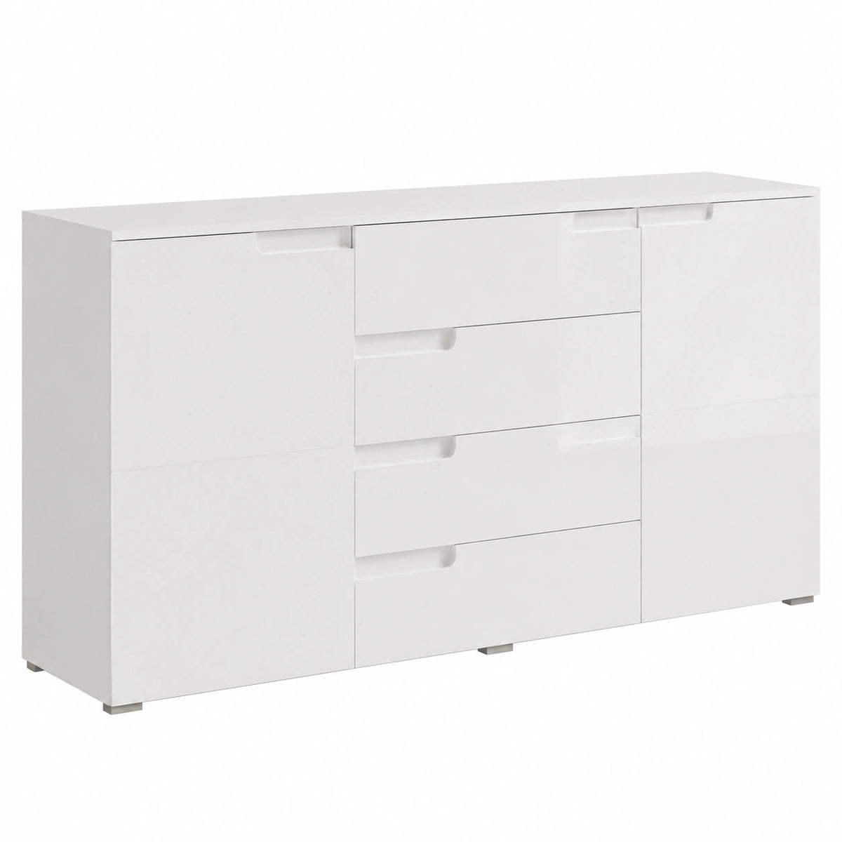 Stella Trading SPICE Hochglanz Weiß Sideboard - Moderne Anrichte mit Großzügigem Stauraum - 165x80x40 cm