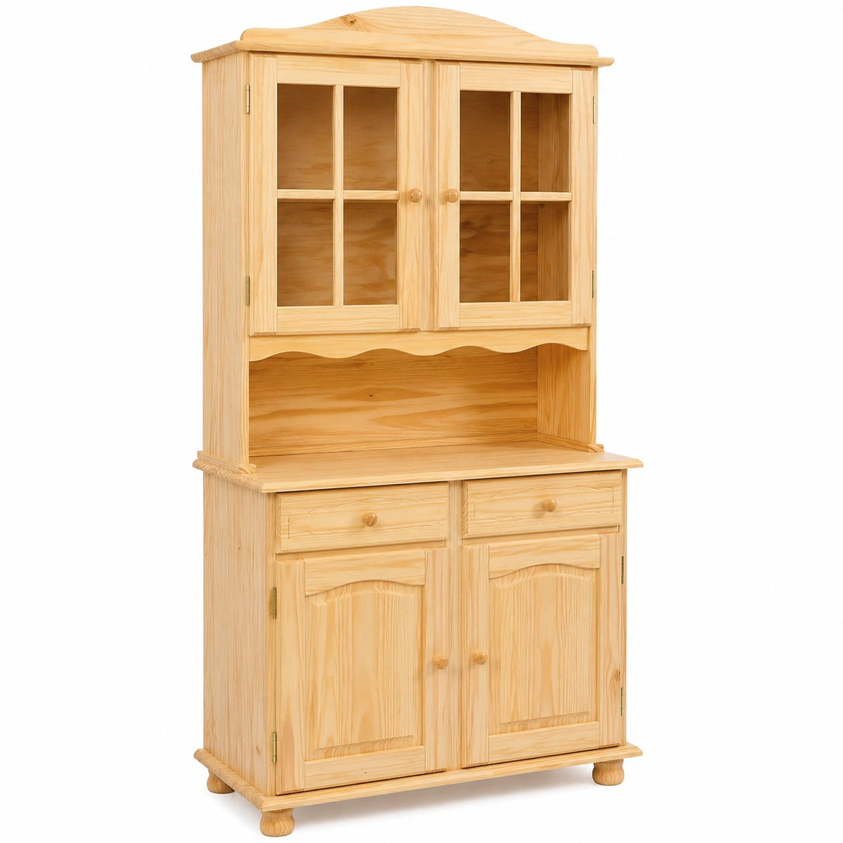 Rustikaler Vitrinenschrank aus massivem Kiefernholz, natur lackiert, 2-türig, ideal für Küche und Esszimmer
