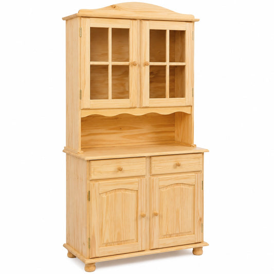 Rustikaler Vitrinenschrank aus massivem Kiefernholz, natur lackiert, 2-türig, ideal für Küche und Esszimmer