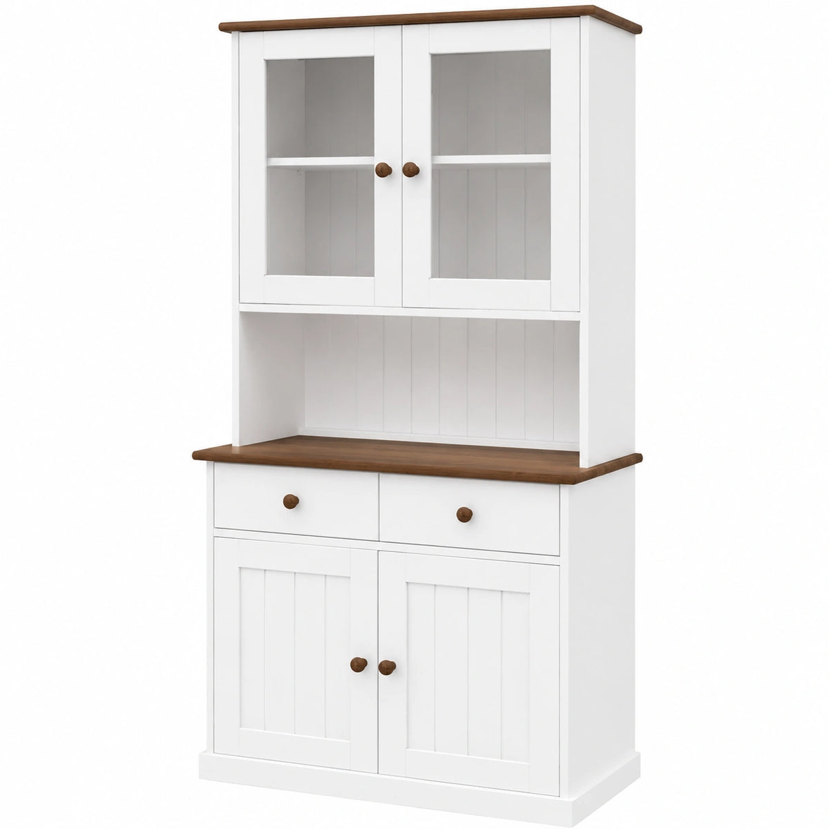 Rustikaler Esszimmerschrank aus FSC-zertifiziertem Massivholz mit Vitrine, 4 Türen und 2 Schubladen