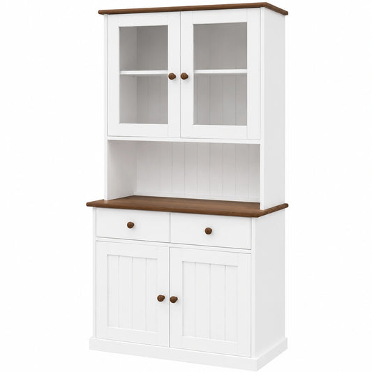 Rustikaler Esszimmerschrank aus FSC-zertifiziertem Massivholz mit Vitrine, 4 Türen und 2 Schubladen