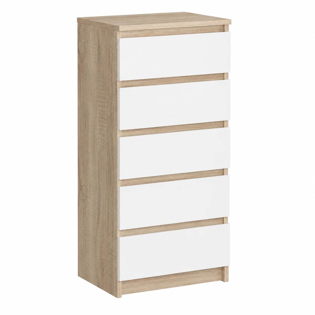 AKORD Kommode mit 6 Schubladen in Sonoma Eiche/Weiß für Wohnzimmer und Schlafzimmer, B40 x H109 x T35 cm