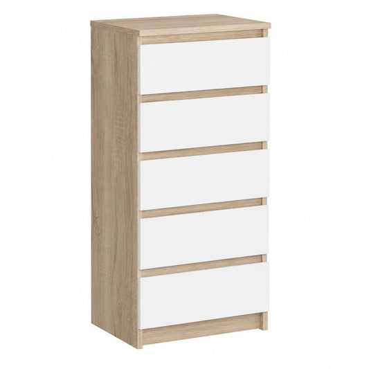 AKORD Kommode mit 6 Schubladen in Sonoma Eiche/Weiß für Wohnzimmer und Schlafzimmer, B40 x H109 x T35 cm