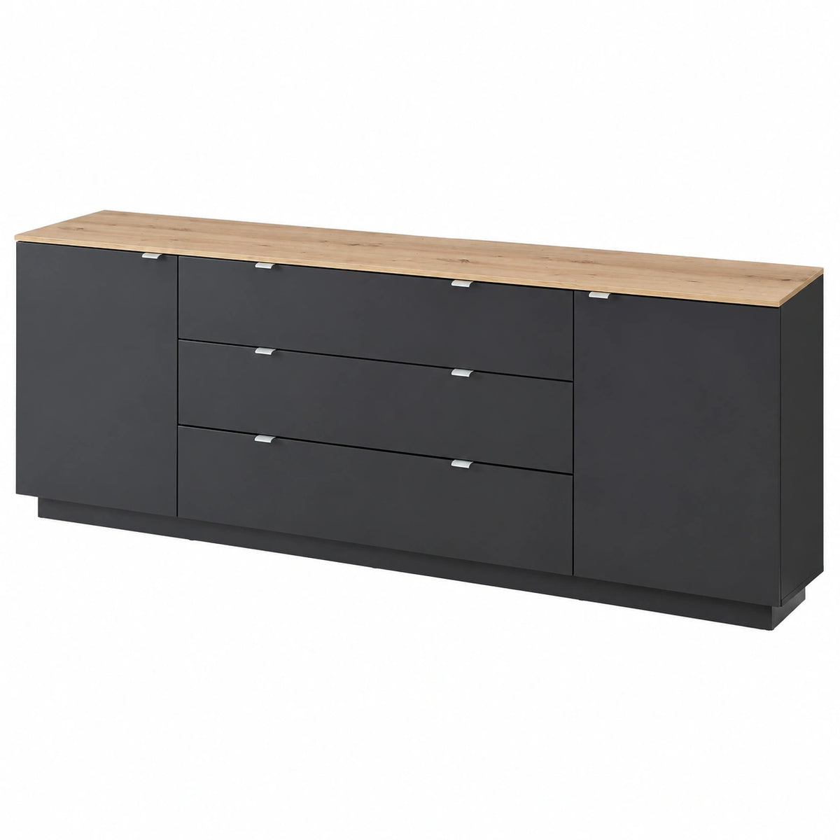 Modernes TV-Sideboard in Schwarz und Eiche Artisan mit Schubladen, 240 x 77 x 44 cm