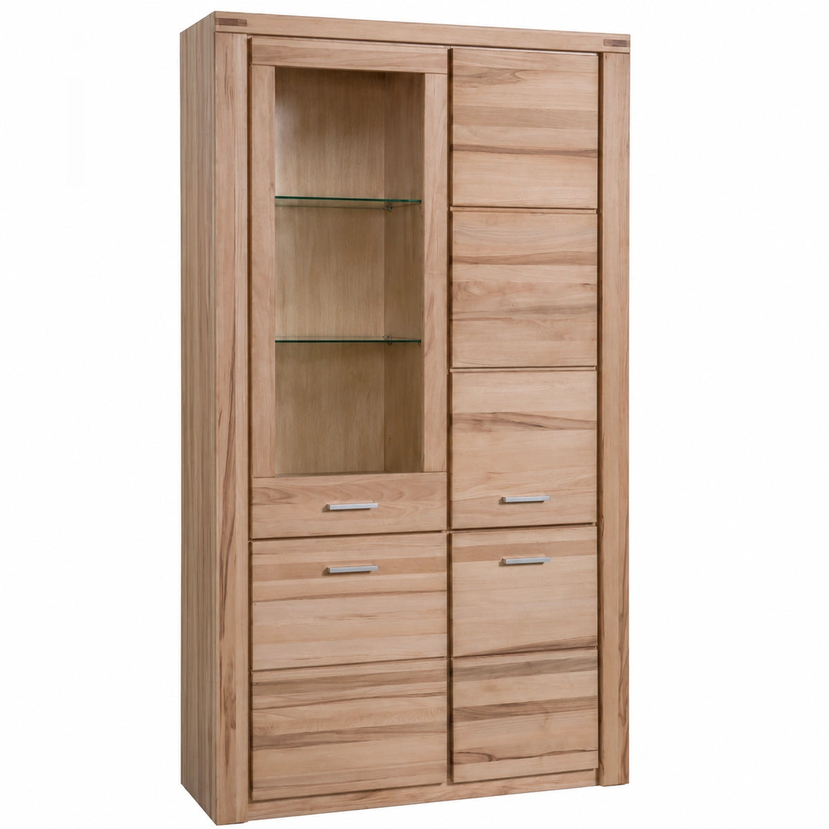 Eleganter Vitrinenschrank aus teilmassiver Kernbuche