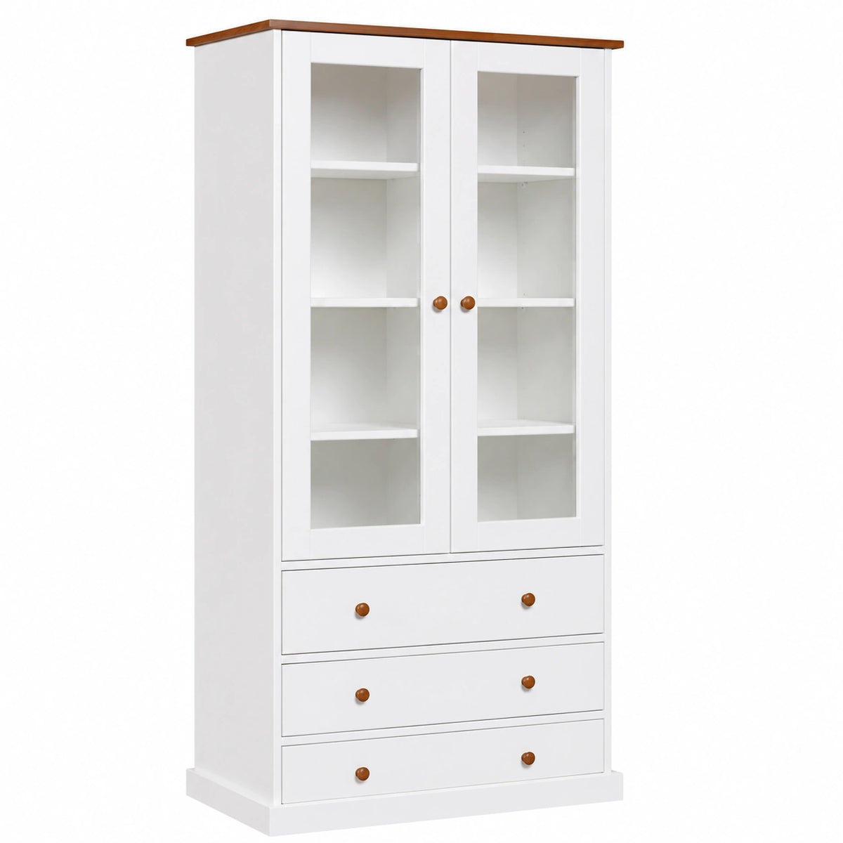 Inter Link Landhaus-Vitrine aus FSC-zertifiziertem Kiefernholz, 2 Türen und 3 Schubladen, 90 x 190 x 38 cm, Weiß