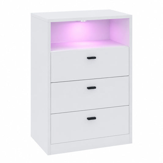 Vladon Sideboard Pino V2, in Deutschland hergestellt, Schrank mit RGB LED, 3 Schubladen & offenem Fach, Weiß matt
