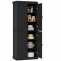 COSTWAY Küchenhochschrank mit 6 Ebenen, 4 Türen und verstellbaren Regalen, vielseitiger Stauraum für Küche, Bad, Wohnzimmer und Büro, 76 x 40 x 185 cm, Schwarz