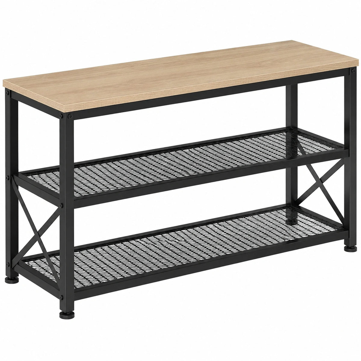 Industrielle Schuhbank mit Sitzfläche, Holz und Metall, 3 Ebenen, Sonoma Eiche