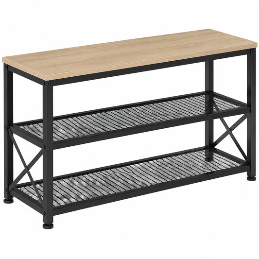 Industrielle Schuhbank mit Sitzfläche, Holz und Metall, 3 Ebenen, Sonoma Eiche