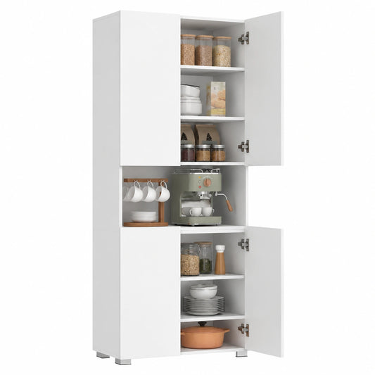 HOMCOM Hochschrank mit Soft-Close, 4 Türen, Hochglanz Weiß, 68x34x180 cm