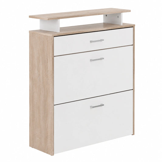 Moderner Holz-Schuhkipper in Sonoma Eiche mit Schublade, Platzsparender Flurschrank, Schuhregal 80x95x24 cm