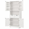 TEENFON Mehrzweckschrank für Küche, Wohnzimmer und Esszimmer, 4 Türen, 2 Schubladen, verstellbare Einlegeböden, 161 cm, Weiß