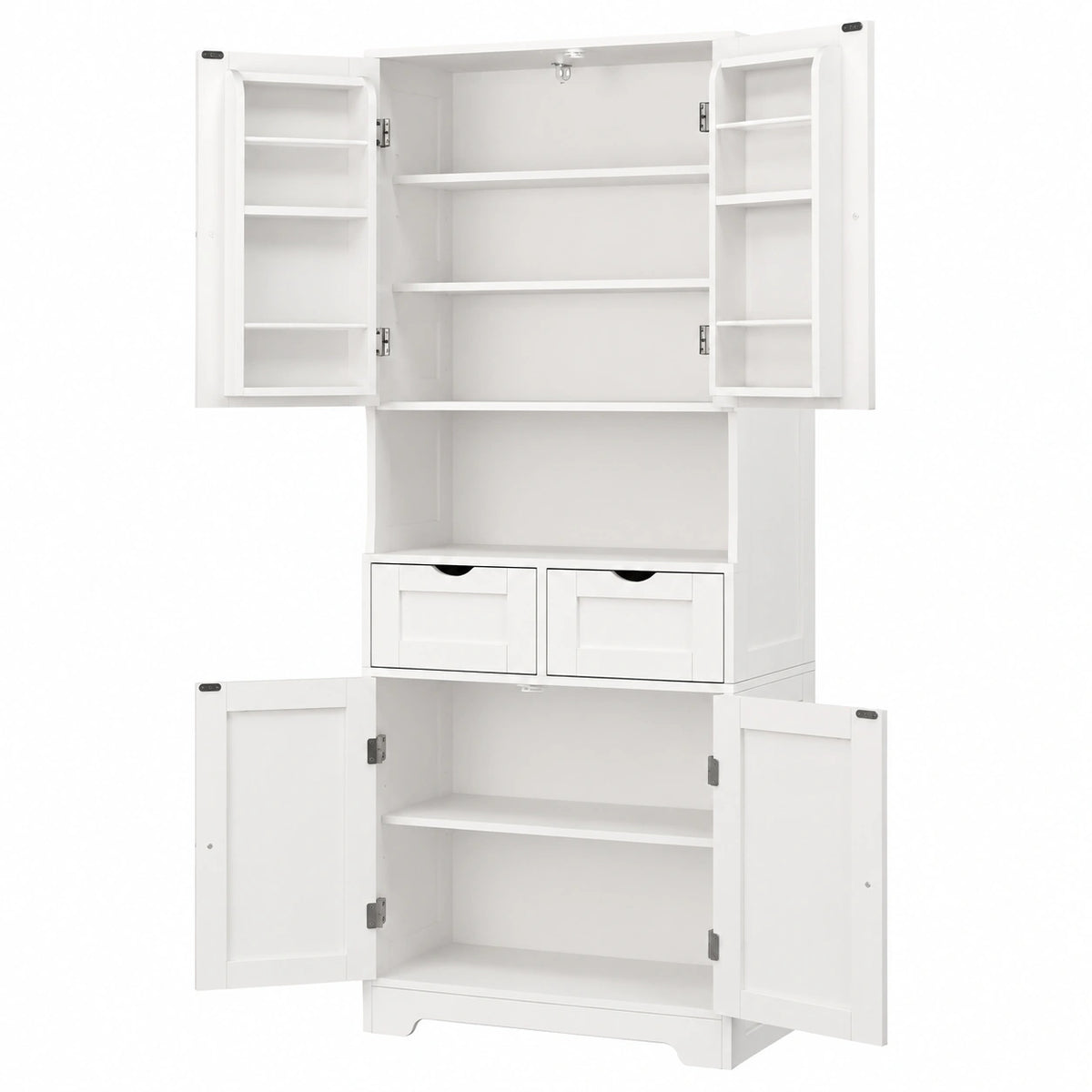 TEENFON Mehrzweckschrank für Küche, Wohnzimmer und Esszimmer, 4 Türen, 2 Schubladen, verstellbare Einlegeböden, 161 cm, Weiß