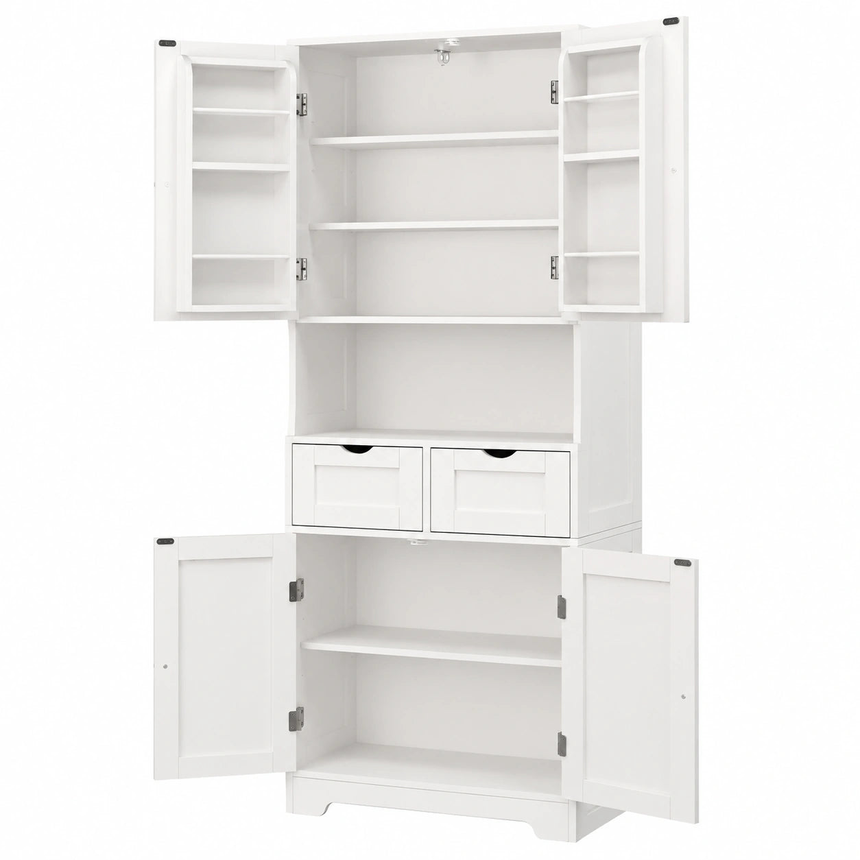 TEENFON Mehrzweckschrank für Küche, Wohnzimmer und Esszimmer, 4 Türen, 2 Schubladen, verstellbare Einlegeböden, 161 cm, Weiß