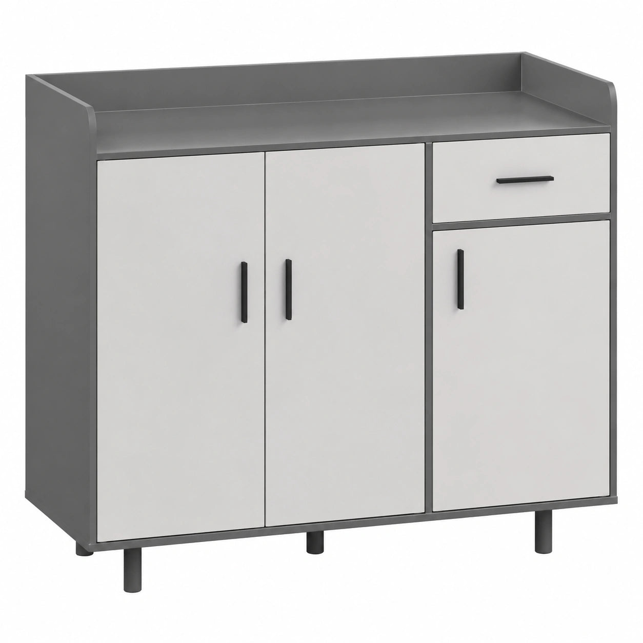 Vielseitiger Aufbewahrungsschrank mit Schublade und Türen für Küche, Büro und Flur, 100x34x92 cm (A)