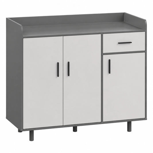Vielseitiger Aufbewahrungsschrank mit Schublade und Türen für Küche, Büro und Flur, 100x34x92 cm (A)