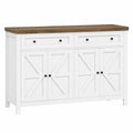 HOCSOK Sideboard, 140 cm Breites Küchenbuffet mit Einstellbaren Regalen, 2 Schubladen und 4 Türen, Weißer Anrichte für Wohnzimmer, Küche und Flur